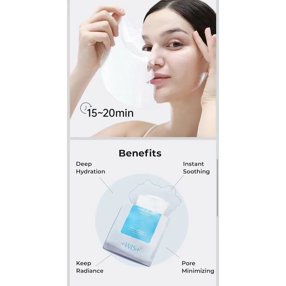 +WIS+ Hyaluronic Acid Face Mask Sheet For All Skin Types Hydrating New